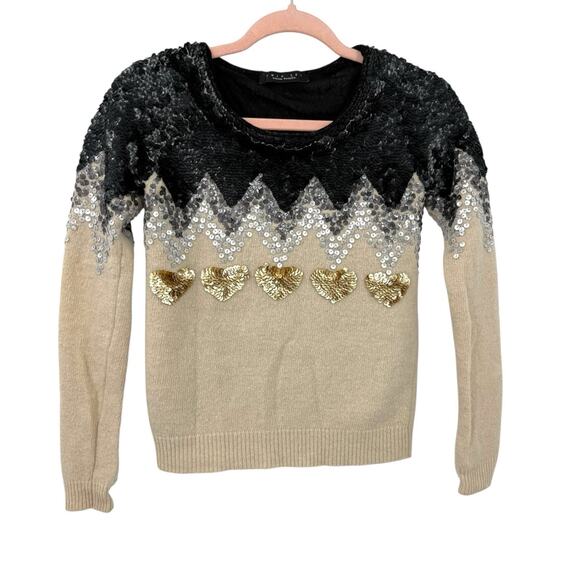 Twin-Set by Simona Barbieri Sweater XS Heart Sequins Wool Blend Crewneck Party - Picture 6 of 12